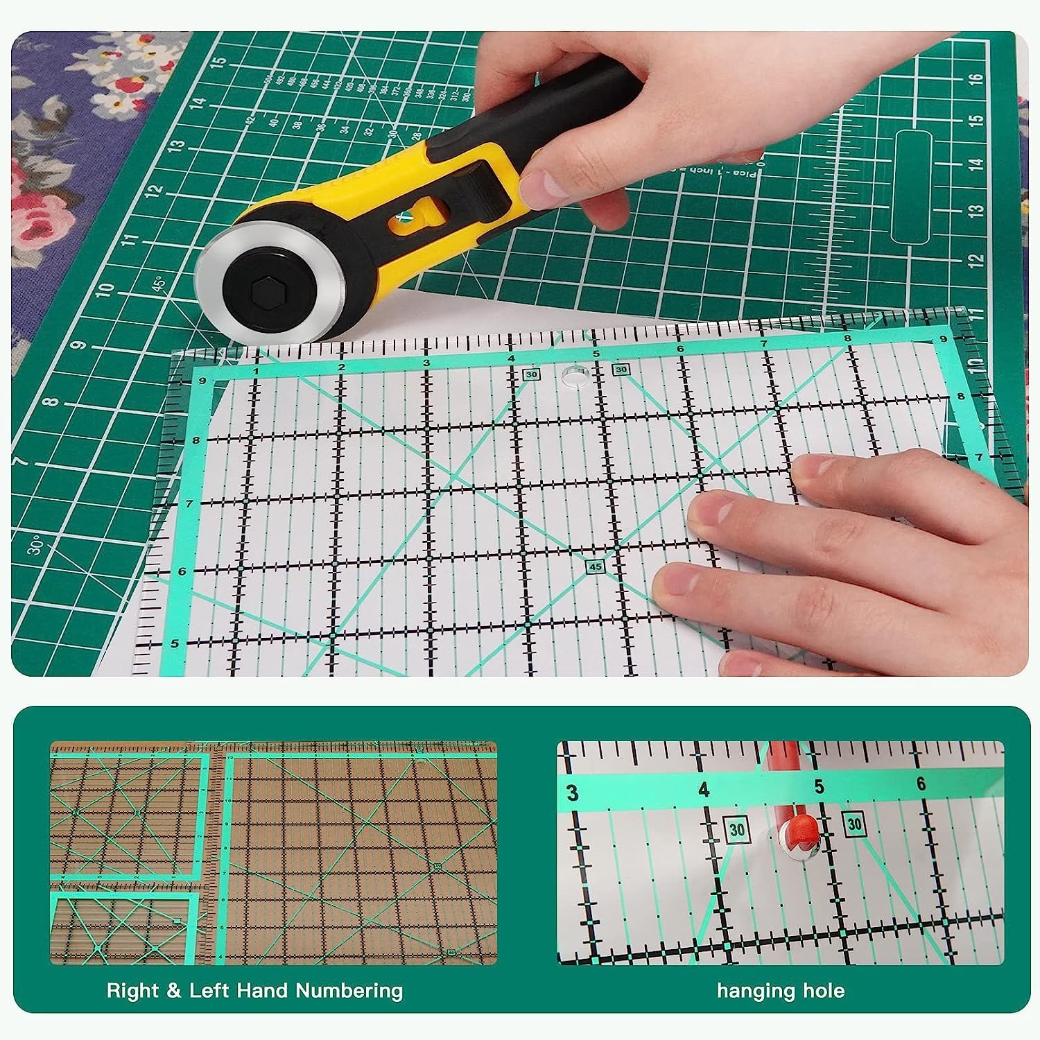 4 Stück Patchwork Lineal(4.5"/6"/9.5"/12.5"),Quilt-Lineal Nähen lineal, Schneiderlineal Quilten mit Zöllige Skala und Winkelanzeige Schneider Lineal zum Quilten und Nähen…